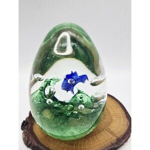 Glass Paperweight Hand Blown Aquarium Bubble Ocean with Fish Egg Shaped